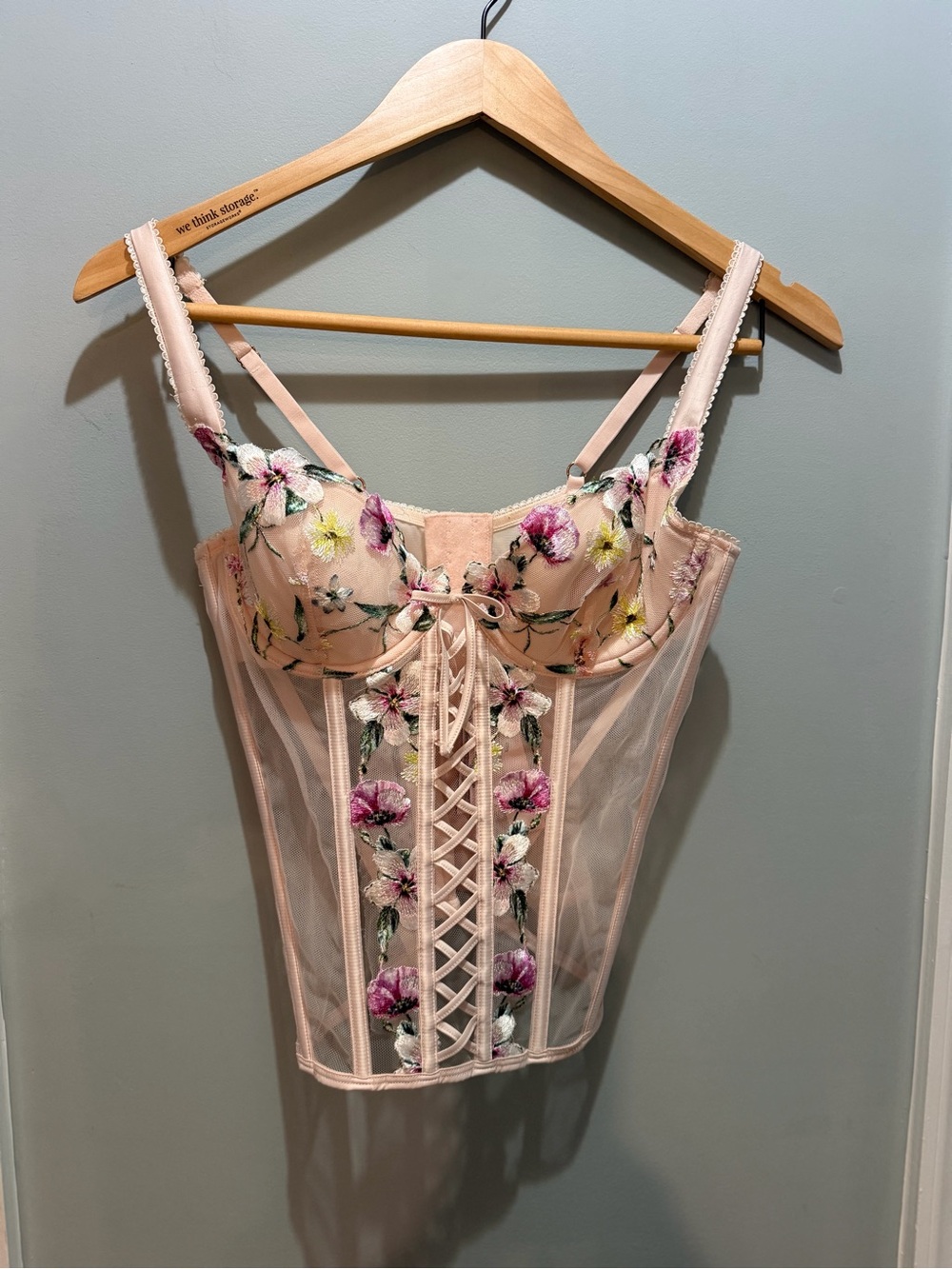 Victoria's Secret Angel Pink Floral Lace-Up Corset Bustier NEW